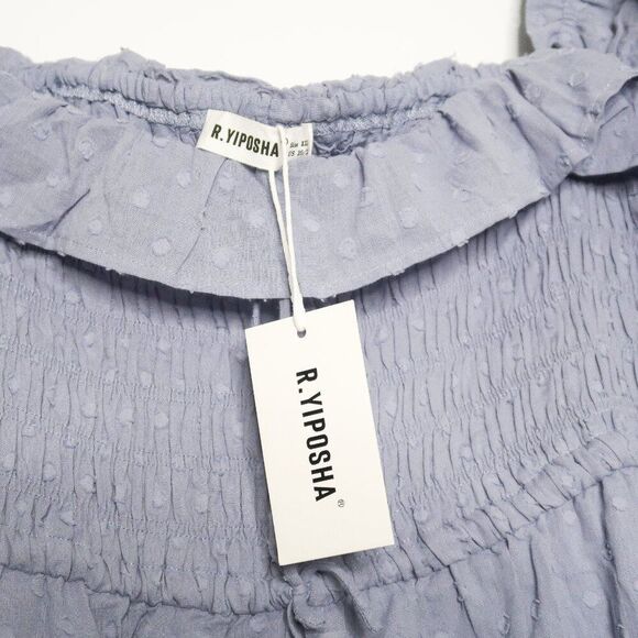 R.YIposha Womens Maxi Dress XXL 20/22 Blue Cottagecore Ruffled Peasantcore - Picture 5 of 5